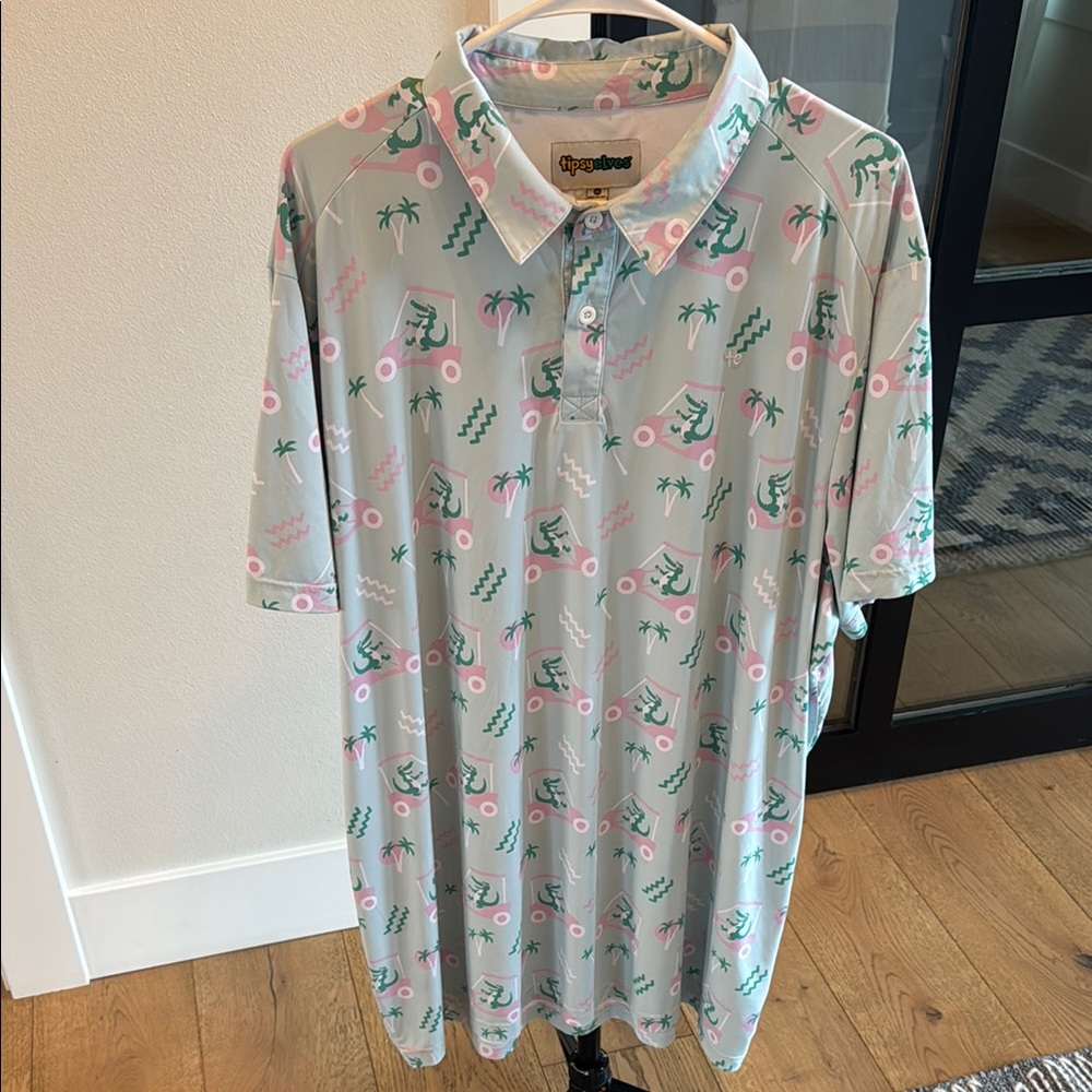 Tipsy Elves Gray and Pink Polo Shirt
